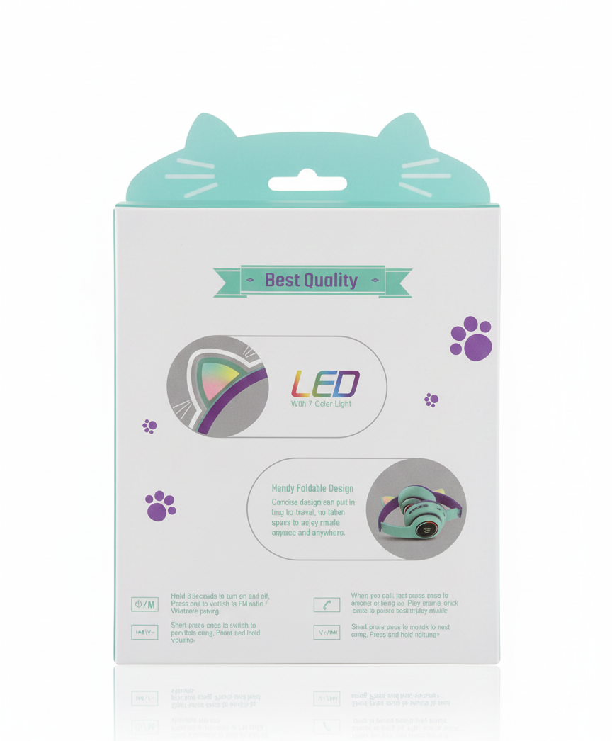Cat Ear LED Wireless Bluetooth Headphones for Kids