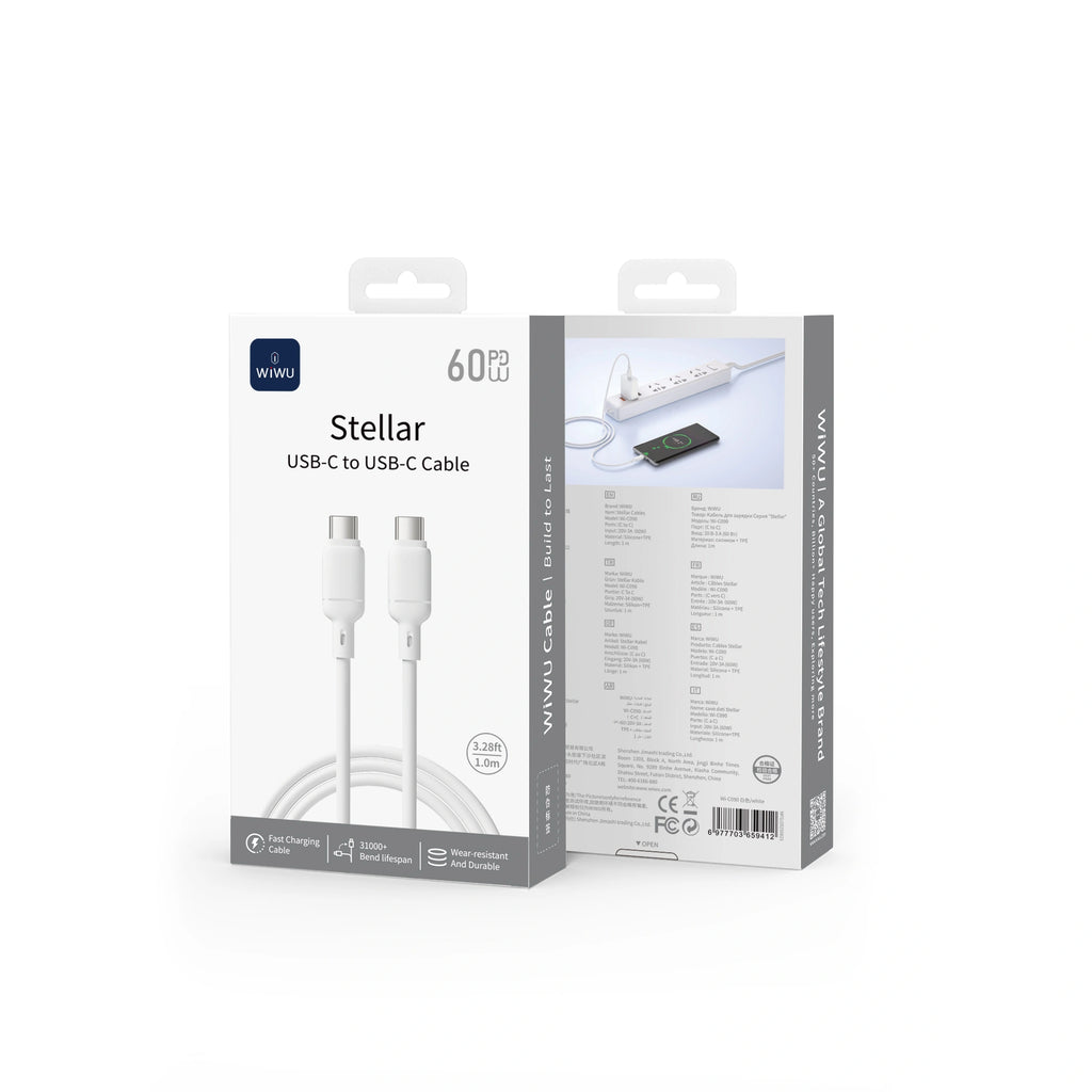 WiWU Stellar 60W USB-C to USB-C Fast Charging Cable (1M) – Premium Zinc Alloy