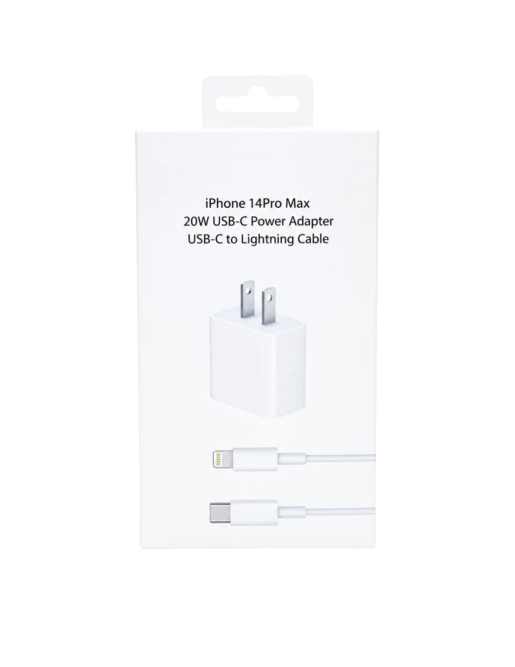 20W USB-C power adapter and USB-C to Lightning cable packaging without Apple logo